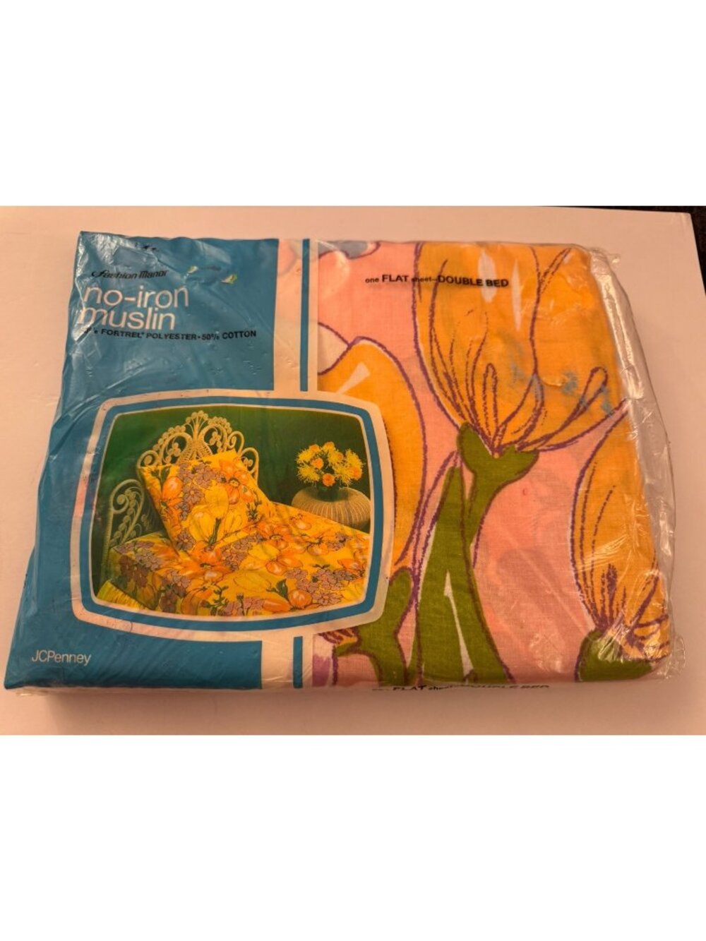 Vintage Fashion Manor Double Flat Sheet Muslin Retro Mod 70s Flowers New C2